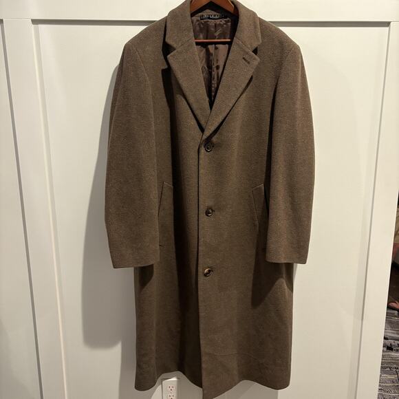 Hugo Boss Overcoat Large Cocoa Brown Virgin Wool Single Breasted Notch Lapel - Picture 1 of 15